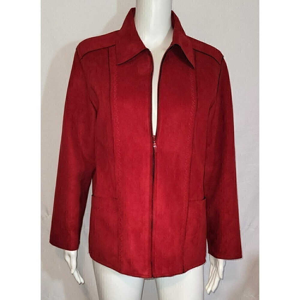 Alfred Dunner Zipped Brushed Suede Fleece Blazer - Size 8P